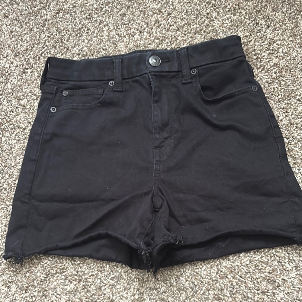 American Eagle Outfitters Black High-Rise Stretch Denim Shorts